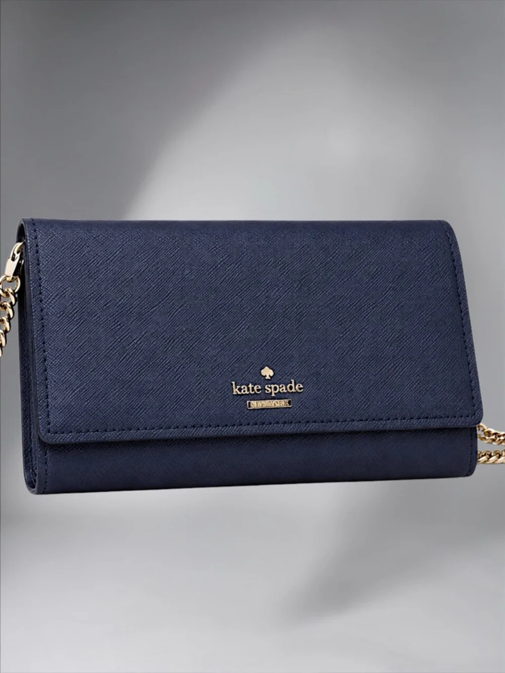 Kate Spade New York Spencer Flap Chain Wallet – Navy Saffiano Leather